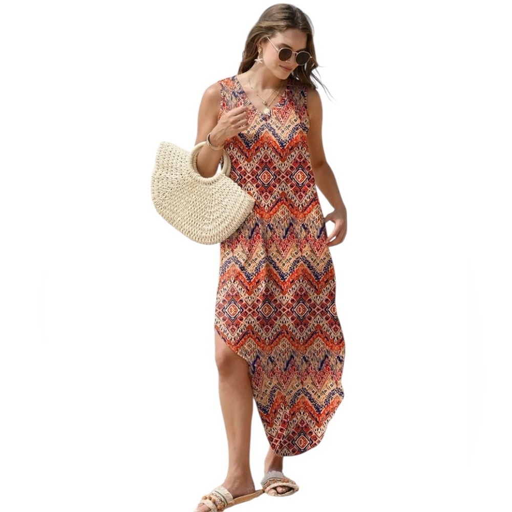Sleeveless Geometric Print Dress